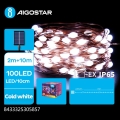 Aigostar - Guirlande solaire de Noël 100 LED / 8 fonctions, 12 m, IP65, 800 mAh, blanc froid