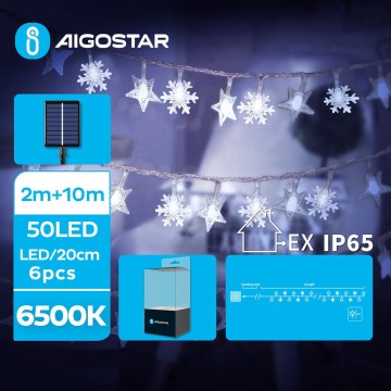 Aigostar - Guirlande solaire de Noël 50xLED/8 fonctions 12m IP65 blanc froid