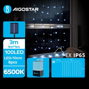 Aigostar - Guirlande solaire LED de Noël 100 LED / 8 modes 4 x 1 m 800 mAh IP65 blanc froid