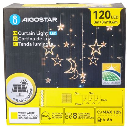 Aigostar - Guirlande lumineuse solaire LED pour Noël, 120 LED, 8 modes, 3 x 0,6 m, 500 mAh, IP65, blanc chaud