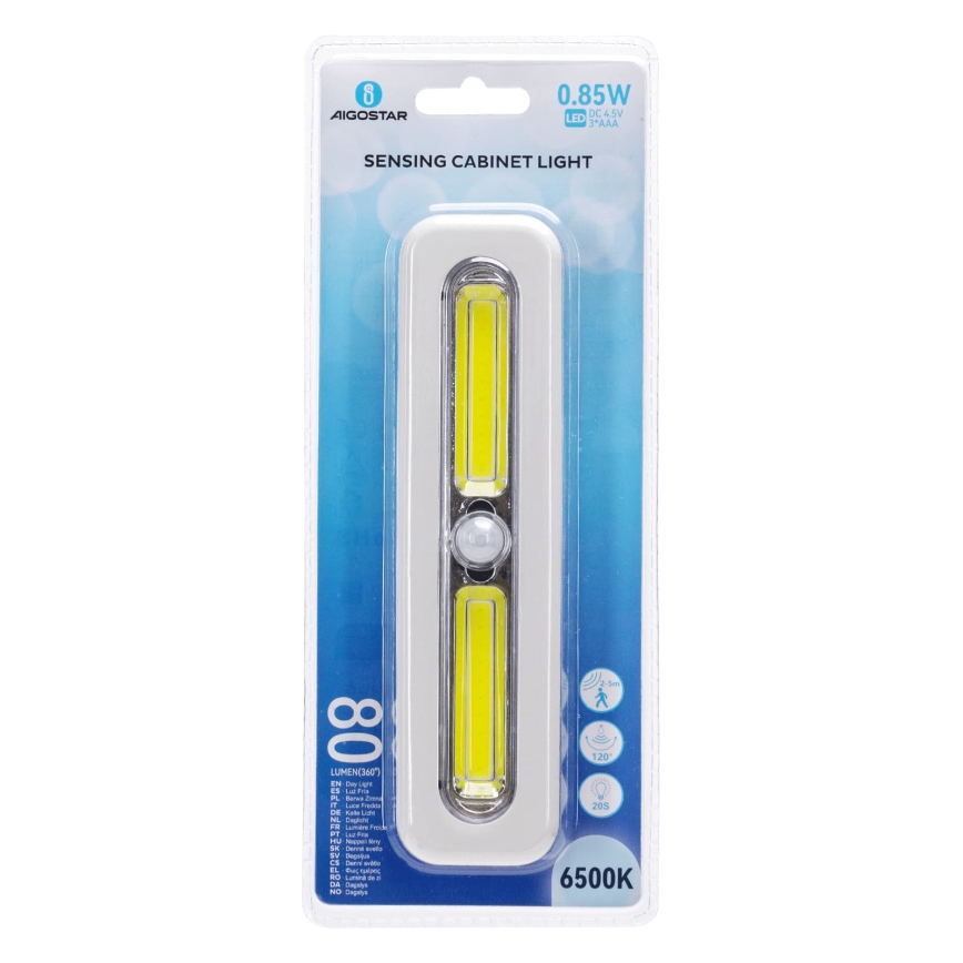Aigostar - Illuminazione LED per armadio con sensore di movimento LED/3xAAA 6500K bianco