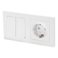 Aigostar - Interrupteur double n° 1 et prise SCHUKO 250V avec cadre blanc