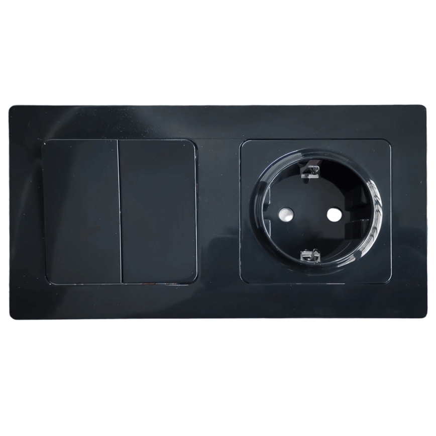 Aigostar - Interrupteur double n° 5 et prise SCHUKO 230 V avec cadre noir