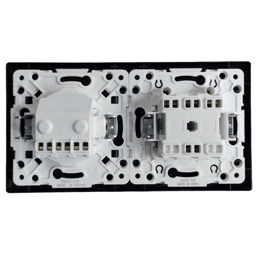 Aigostar - Interrupteur double n° 5 et prise SCHUKO 230 V avec cadre noir