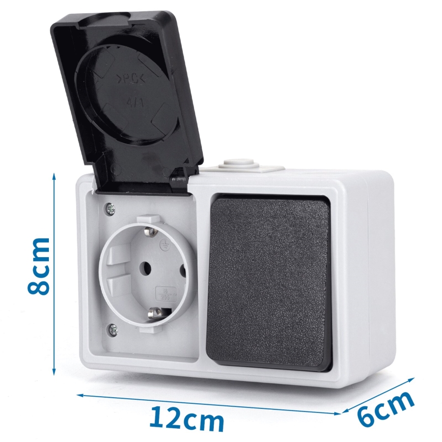 Aigostar - Interruttore da esterno 1P con presa 1x16A/250V IP54
