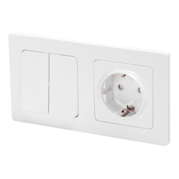 Aigostar - Interruttore doppio n. 1 e presa SCHUKO 250V con cornice bianca