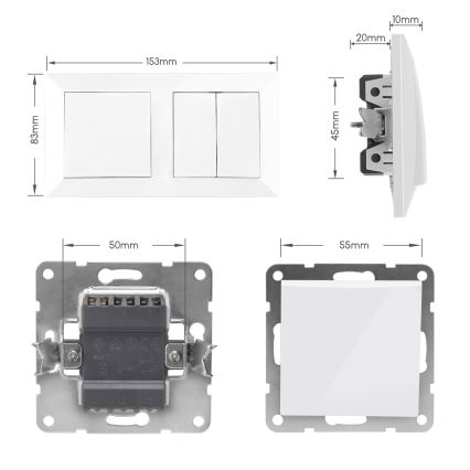 Aigostar - Interruttore doppio n. 6+6 e interruttore singolo n. 1 con cornice bianca