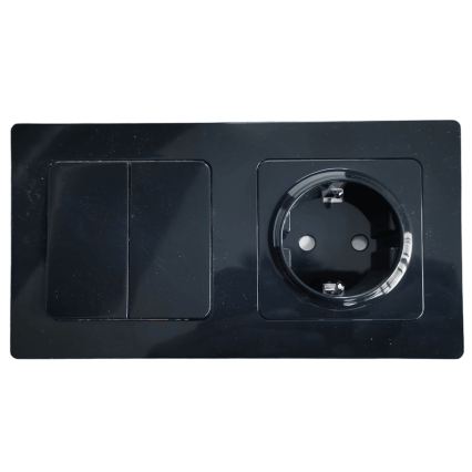Aigostar - Interruttore doppio n. 6 e presa SCHUKO 230V con placca nera