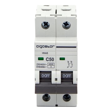 Aigostar - Interruttore magnetotermico bipolare a 2 fasi 2P-50A-C 230-400V