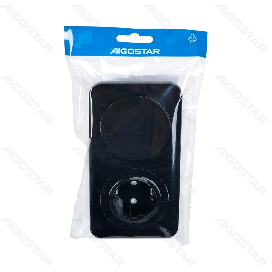 Aigostar - Interruttore singolo n. 5 e presa SCHUKO 230 V con cornice nera