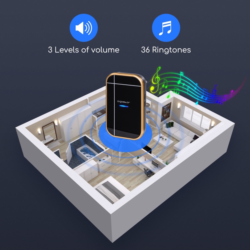 Aigostar - Funkklingel für Steckdose 230V/12V IP44 schwarz