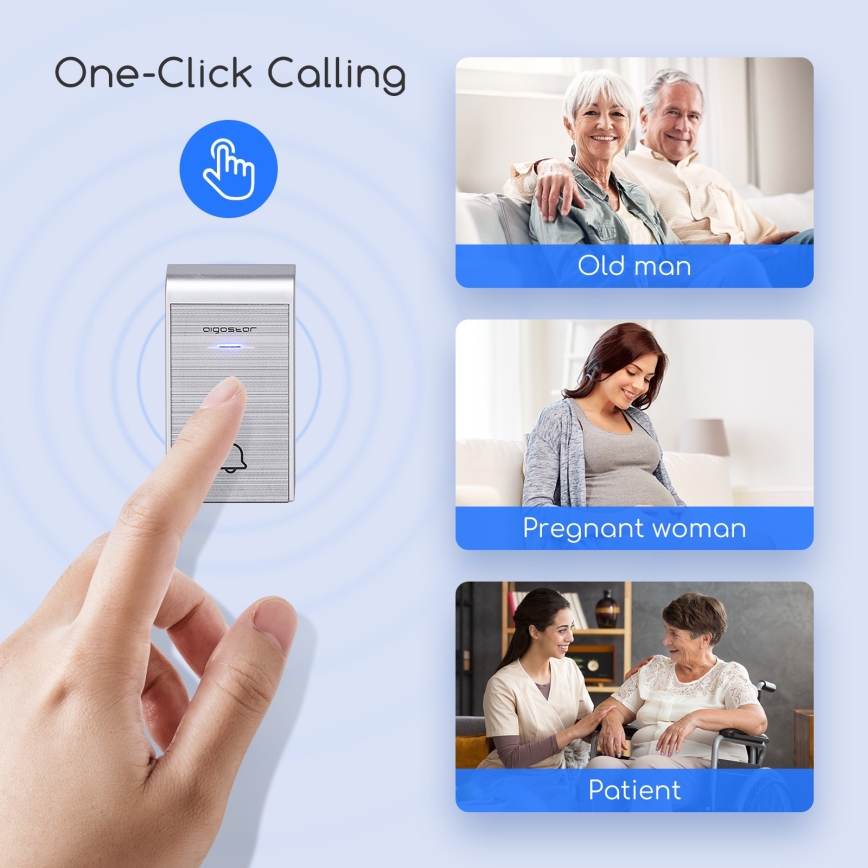 Aigostar - Funk-Türklingel für Steckdose 230V/12V IP44 Silber