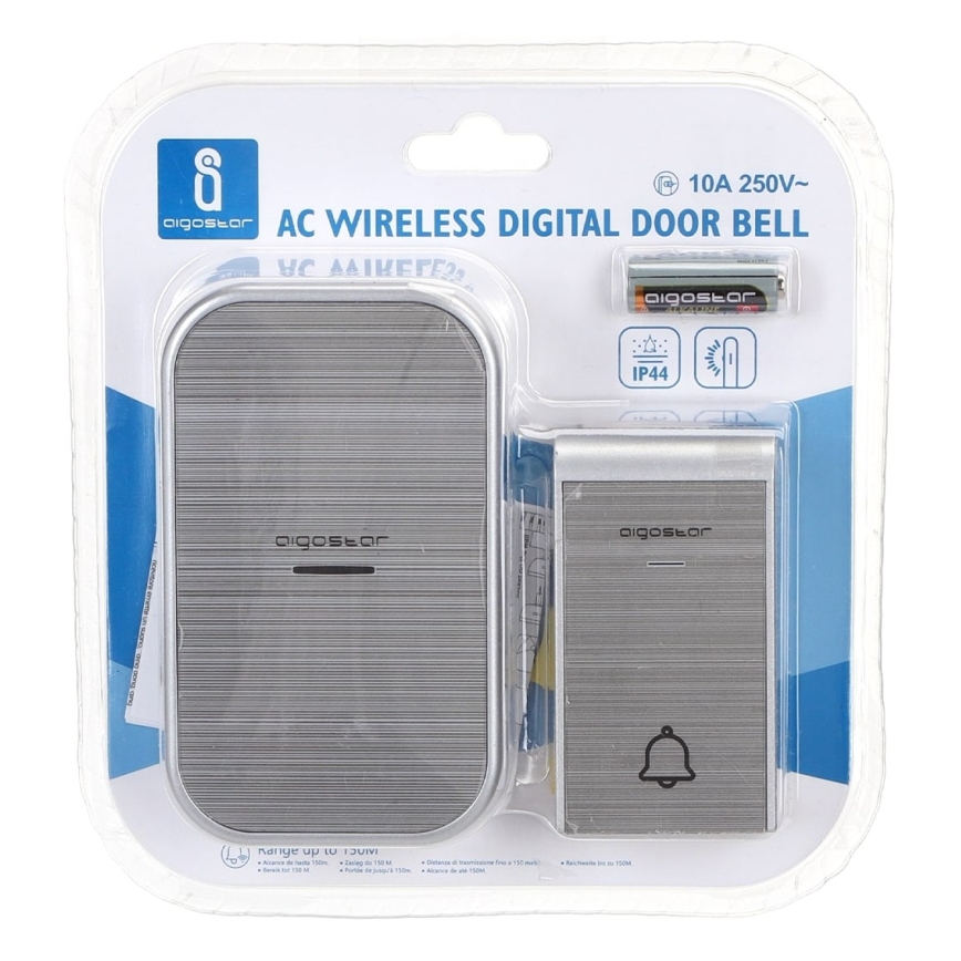 Aigostar - Funk-Türklingel für Steckdose 230V/12V IP44 Silber