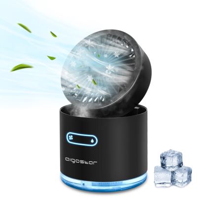 Aigostar - RGB Kabelloser Mini-Tischventilator mit Nebeleffekt MIST 10W/5V schwarz