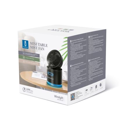 Aigostar - RGB Kabelloser Mini-Tischventilator mit Nebeleffekt MIST 10W/5V schwarz