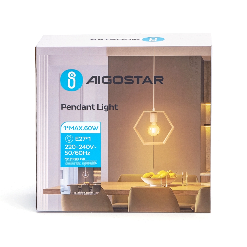 Aigostar - Lampada a sospensione in legno su cavo 1xE27/60W/230V pino