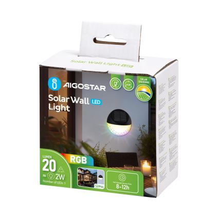 Aigostar - Lampada da parete solare LED RGB LED/2W/1,2V 300 mAh nero IP44