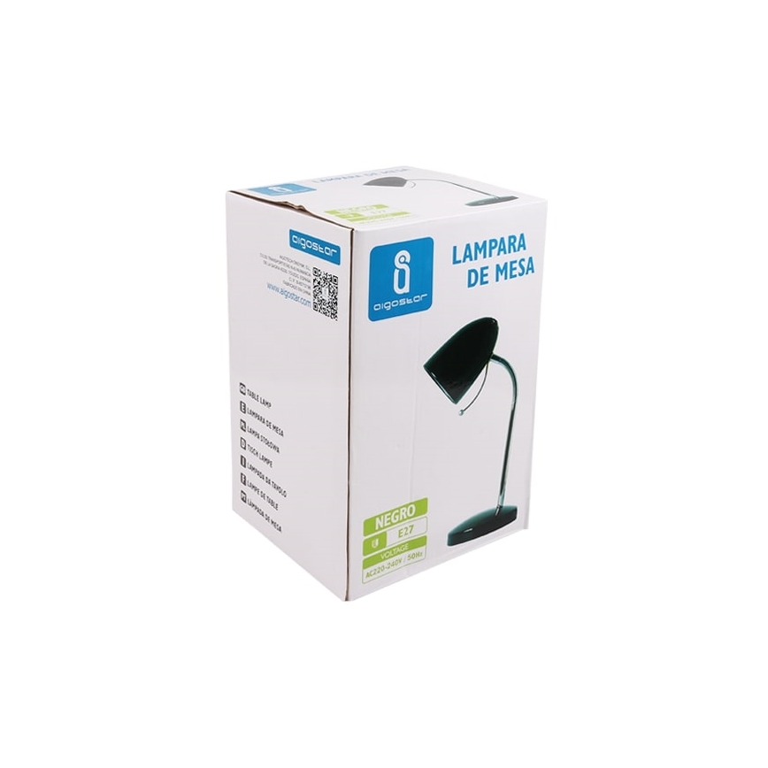 Aigostar - Lampada da tavolo 1xE27/36W/230V nero/cromo lucido