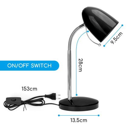 Aigostar - Lampada da tavolo 1xE27/36W/230V nero/cromo lucido