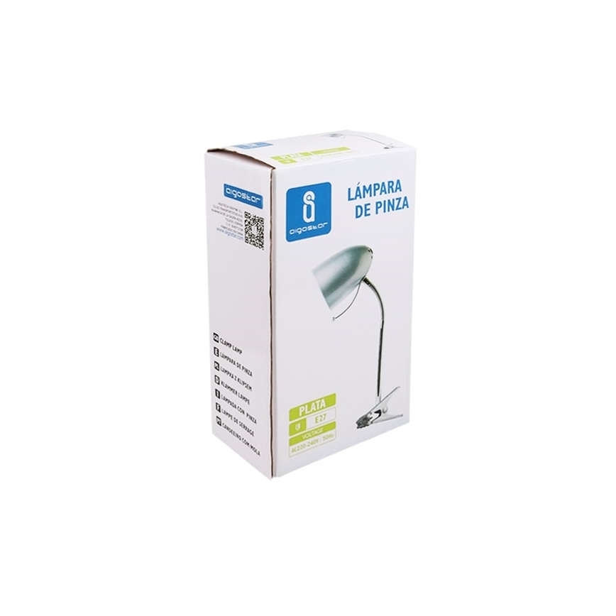 Aigostar -  Lampada da tavolo con morsetto 1xE27/11W/230V argento/cromo lucido