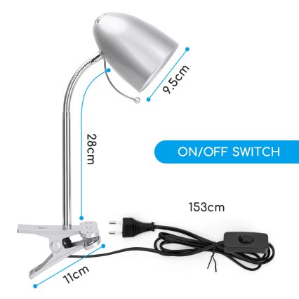 Aigostar -  Lampada da tavolo con morsetto 1xE27/11W/230V argento/cromo lucido