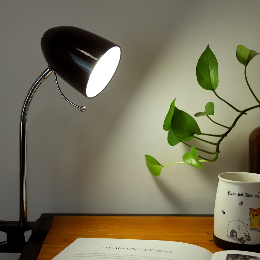 Aigostar -  Lampada da tavolo con morsetto 1xE27/11W/230V nero/cromo lucido