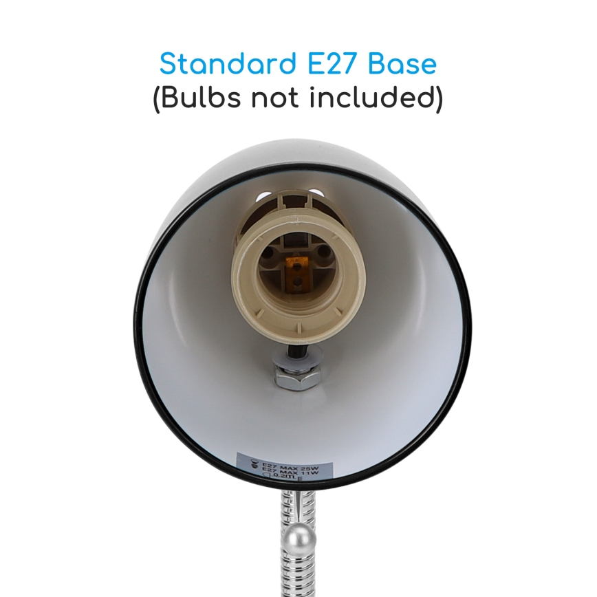 Aigostar -  Lampada da tavolo con morsetto 1xE27/11W/230V nero/cromo lucido