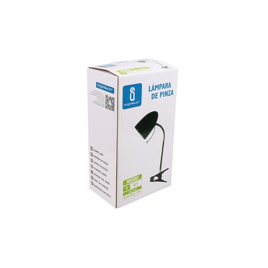 Aigostar -  Lampada da tavolo con morsetto 1xE27/11W/230V nero/cromo lucido