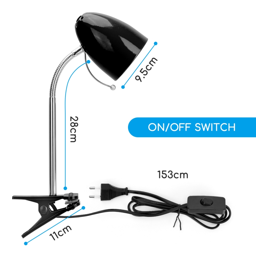 Aigostar -  Lampada da tavolo con morsetto 1xE27/11W/230V nero/cromo lucido