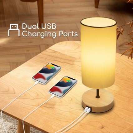 Aigostar - Lampada da tavolo con porta USB 1xE27/40W/230V beige