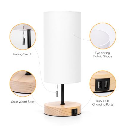 Aigostar - Lampada da tavolo con porta USB 1xE27/40W/230V beige