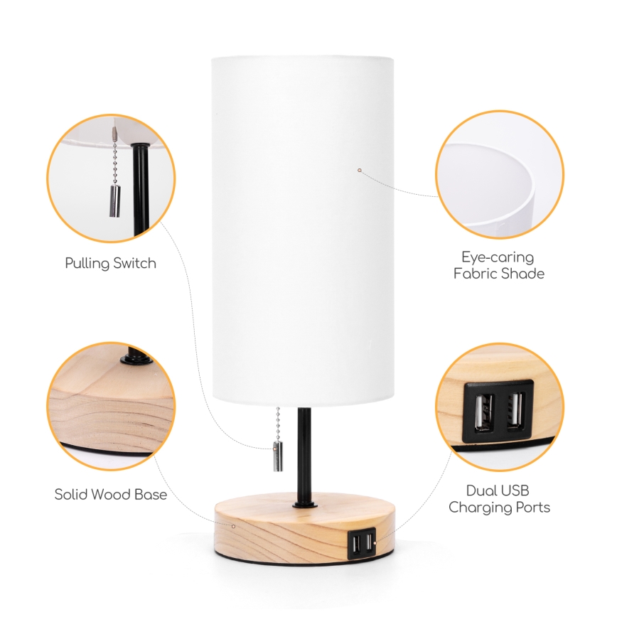 Aigostar - Lampada da tavolo con porta USB 1xE27/40W/230V beige