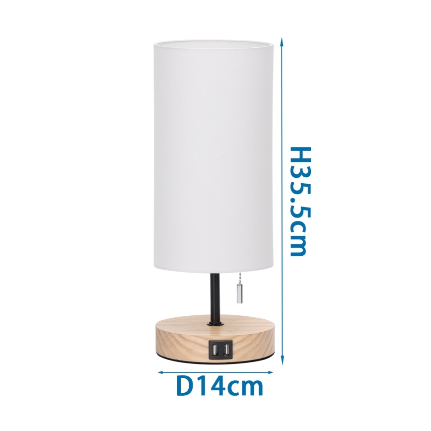 Aigostar - Lampada da tavolo con porta USB 1xE27/40W/230V beige