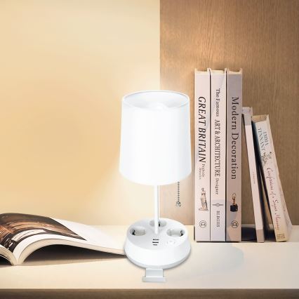Aigostar - Lampada da tavolo con prese di corrente e porte USB 1xE27/60W/230V bianca