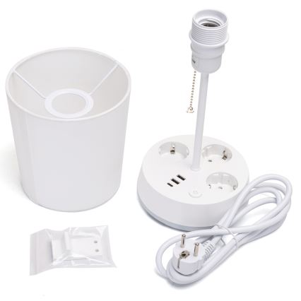Aigostar - Lampada da tavolo con prese di corrente e porte USB 1xE27/60W/230V bianca