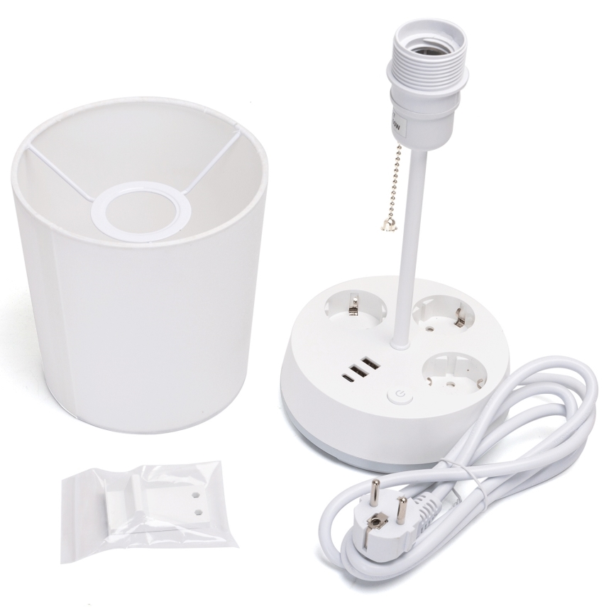 Aigostar - Lampada da tavolo con prese di corrente e porte USB 1xE27/60W/230V bianca