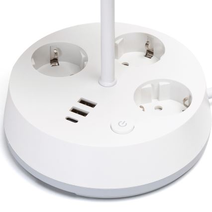 Aigostar - Lampada da tavolo con prese di corrente e porte USB 1xE27/60W/230V bianca