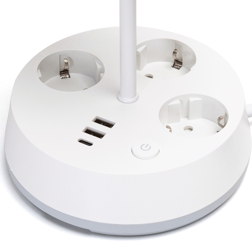 Aigostar - Lampada da tavolo con prese di corrente e porte USB 1xE27/60W/230V bianca