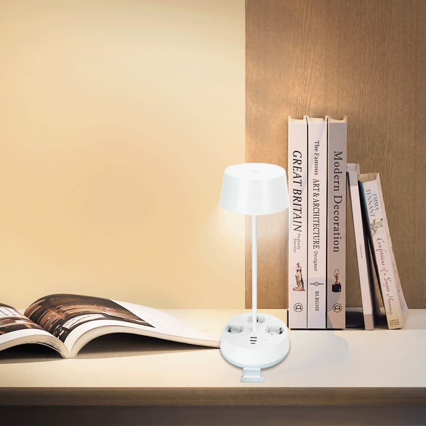 Aigostar - Lampada da tavolo dimmerabile con prese e USB LED/4,6W/230V 3000/4000/6500K bianca