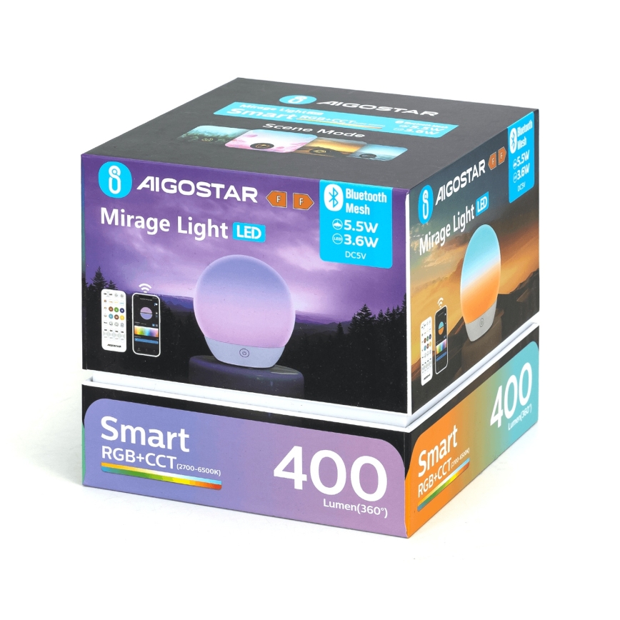 Aigostar - Lampada da tavolo dimmerabile LED RGBW 5,5W/5V Wi-Fi + telecomando