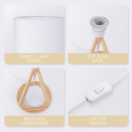 Aigostar - Lampada da tavolo in legno di pino 1xE27/60W/230V