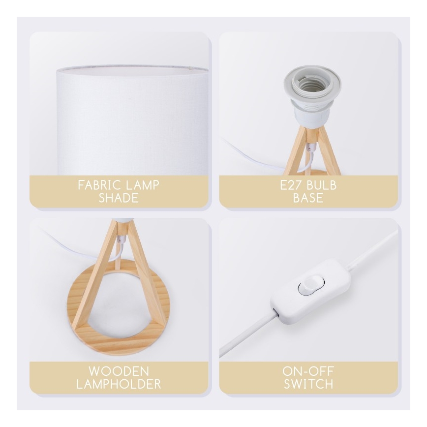 Aigostar - Lampada da tavolo in legno di pino 1xE27/60W/230V