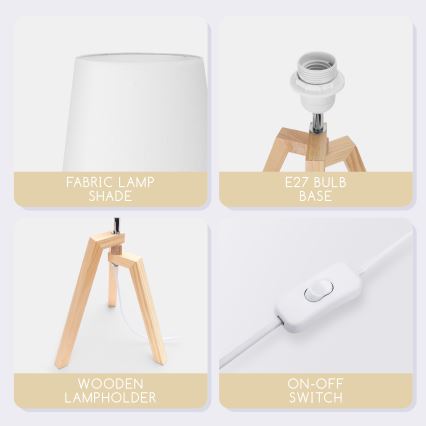 Aigostar - Lampada da tavolo in legno di pino 1xE27/60W/230V