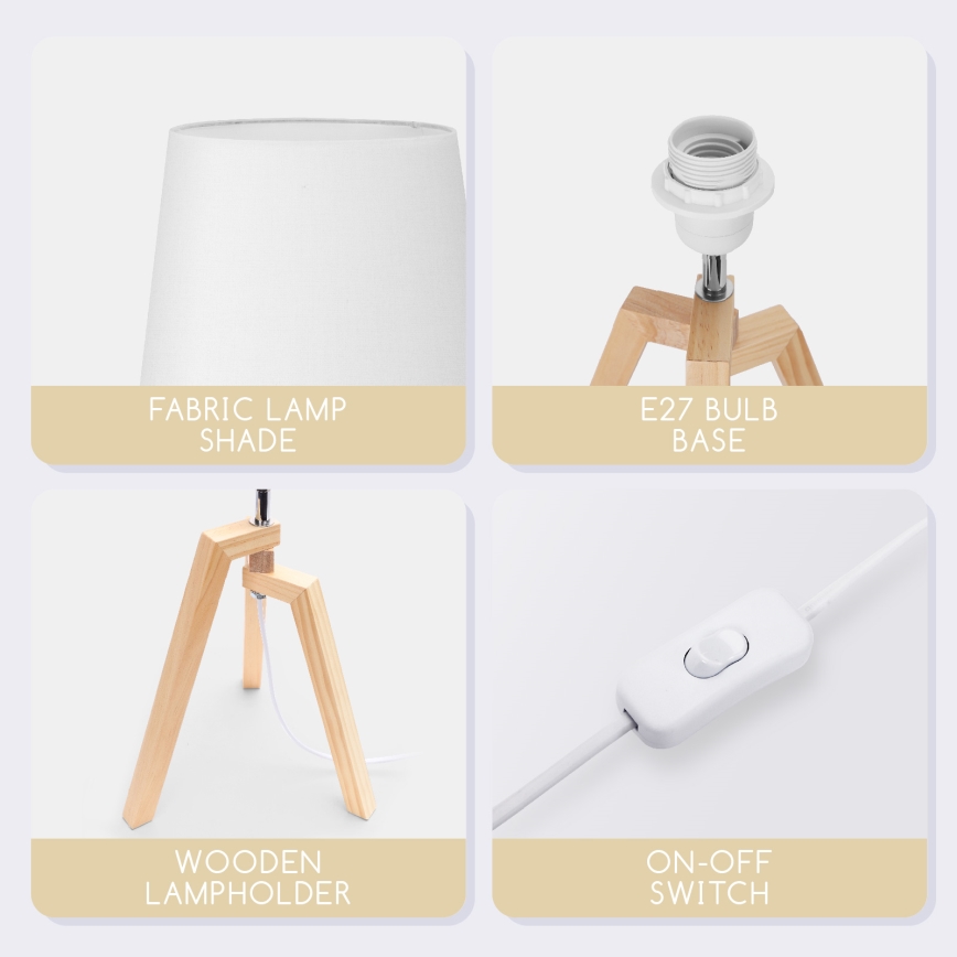 Aigostar - Lampada da tavolo in legno di pino 1xE27/60W/230V