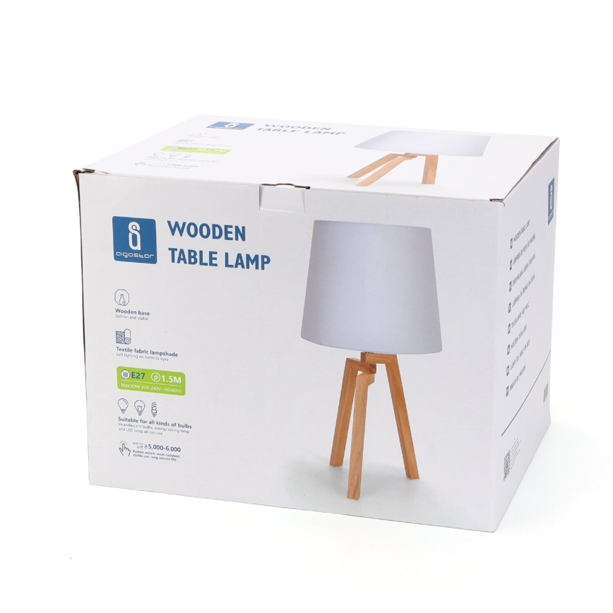 Aigostar - Lampada da tavolo in legno di pino 1xE27/60W/230V