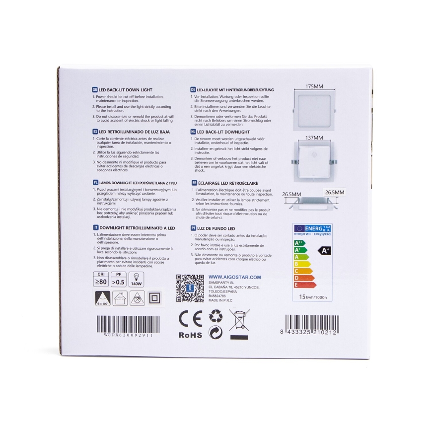 Aigostar - Lampada LED da incasso LED/15W/230V 17,5x17,5 cm 3000K bianco