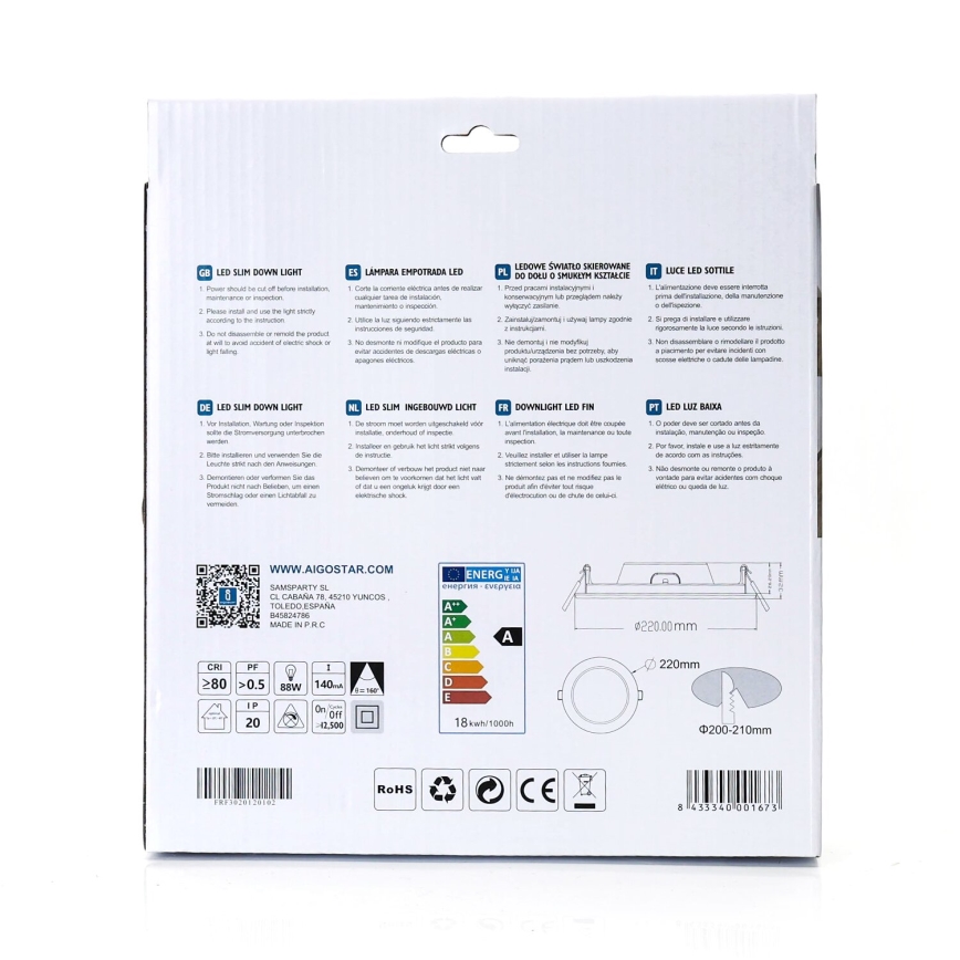 Aigostar - Lampada LED da incasso ULTRATHIN LED/18W/230V 4000K bianco