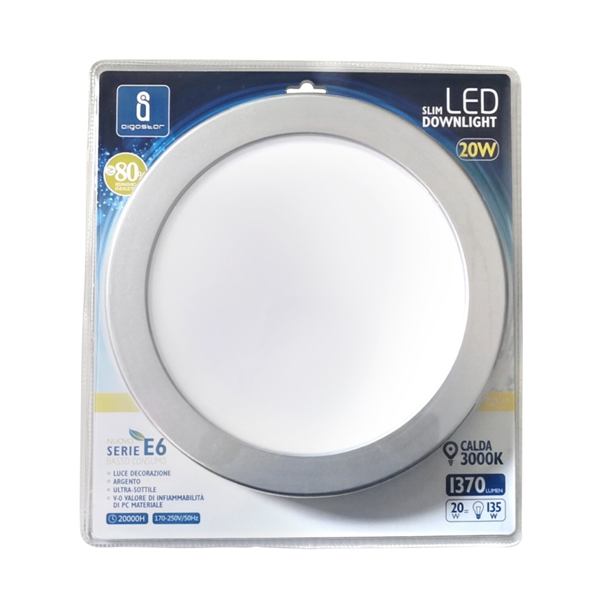 Aigostar - Lampada LED da incasso ULTRATHIN LED/20W/230V 3000K cromo opaco