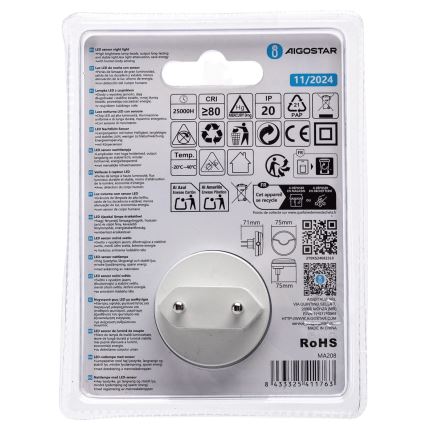 Aigostar - LED Luce notturna con sensore crepuscolare LED/0,5W/230V 3000K