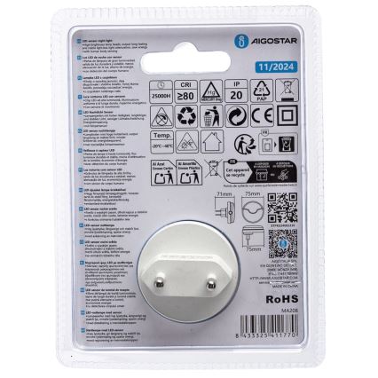 Aigostar - LED Luce notturna con sensore crepuscolare LED/0,5W/230V 6500K